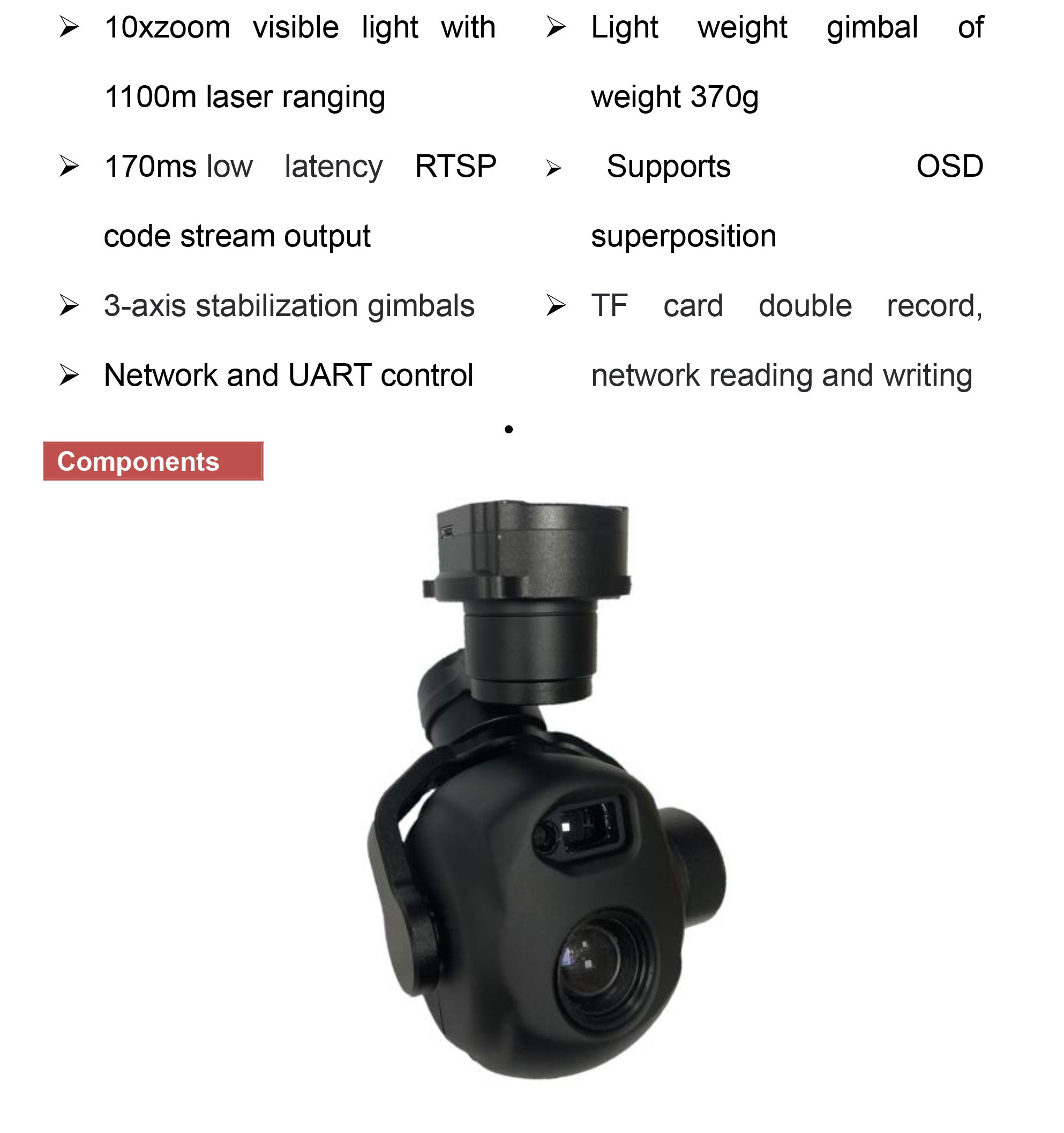 TOPOTEK SIP10L11A Dual Light Drone Gimbal, Camera features advanced zoom, stabilizer, and laser ranging capabilities.