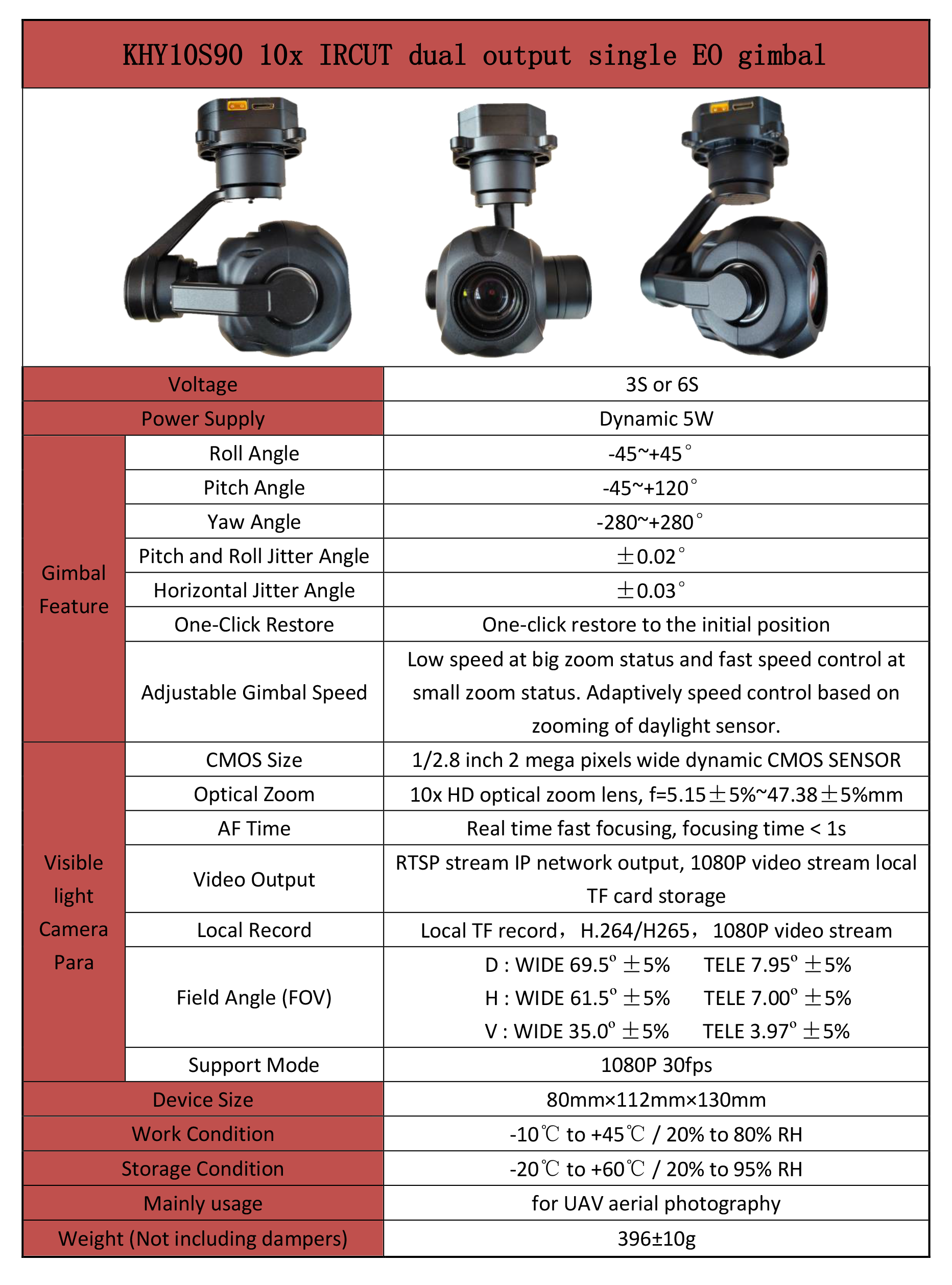 TOPOTEK KHY10S90 Drone Gimbal Camera - 10x Optical zoom IRCUT 3-Axis Gimbal camera, IP/HDMI output 6 TOPOTEK KHY10S90 Drone Gimbal, Drone gimbal camera with 10x optical zoom, 3-axis stabilization, and IP/HDMI output for high-quality video and photo capture.