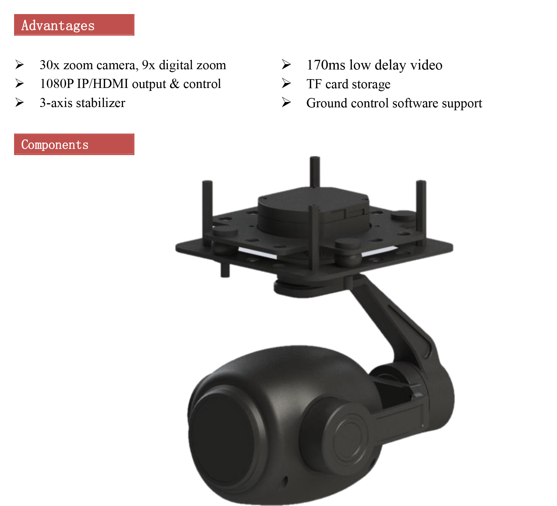 TOPOTEK KHP30S90 Drone Camera Gimbal, High-zoom camera with 3-axis stabilization for smooth video and stills capture.