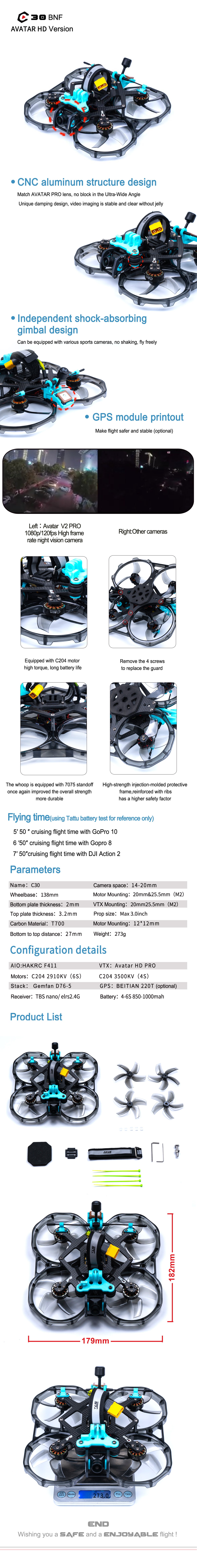 Axisflying CineON C30 V2 - 3inch Walksnail Avatar HD Pro Kit 32G FPV Drone - 4S 6 Axisflying CineON C30 V2, C3o Avatar HD Version CNC aluminum structure design Match AVATAR PRO lens