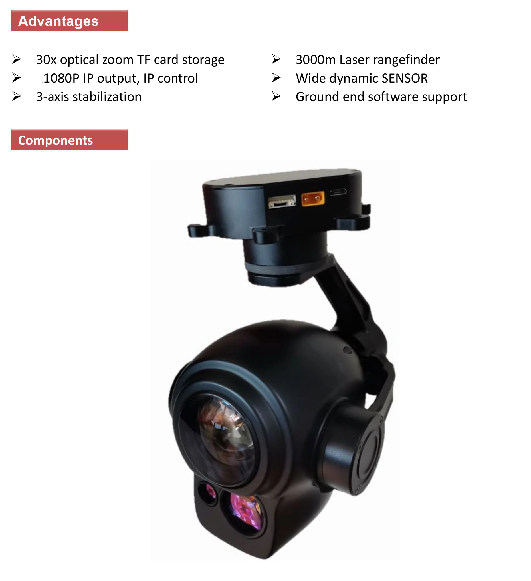 TOPOTEK SIP30L30A Dual Light Drone Gimbal, Advanced camera features for precise imaging and measurement: zoom, rangefinder, and more.
