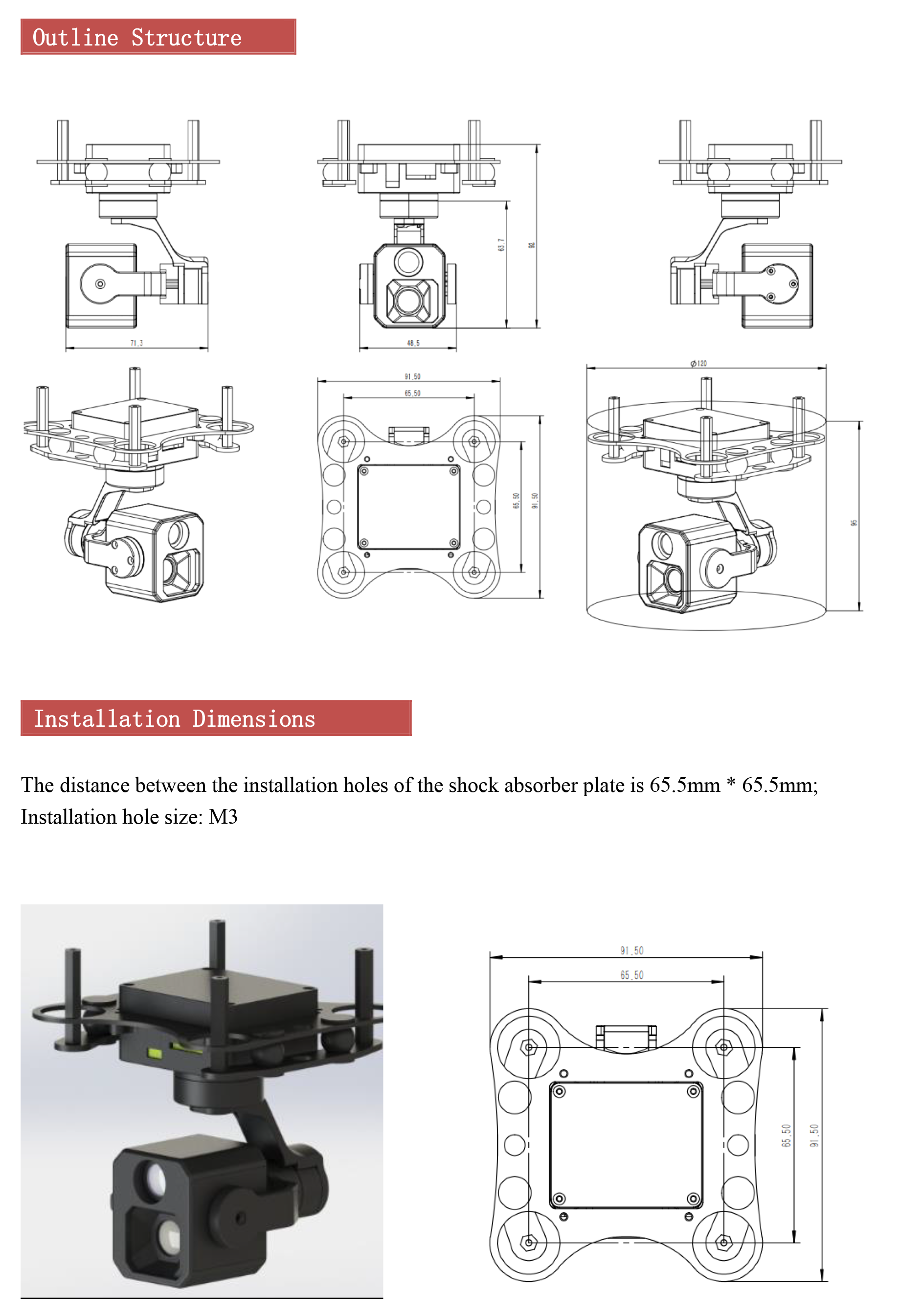 TOPOTEK KHP415S90 Dual Light Drone Gimbal, Professional-grade drone gimbal with dual cameras, 4K and 1080P resolution, and 7x and 9x digital zoom.