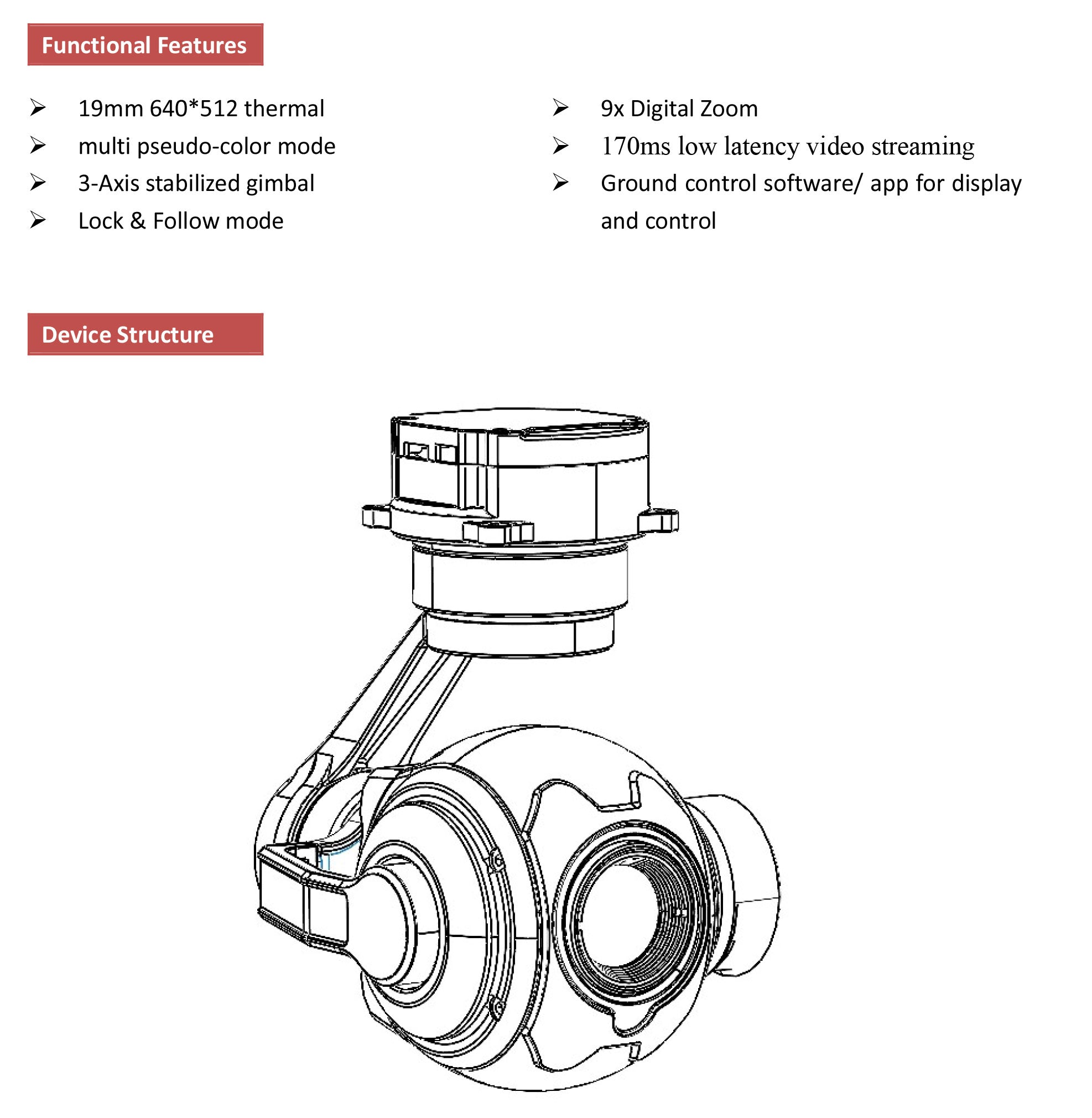 TOPOTEK KIP640G19, Thermal imager with high-resolution lens, zoom, and stabilization features for precise thermal imaging and video streaming.