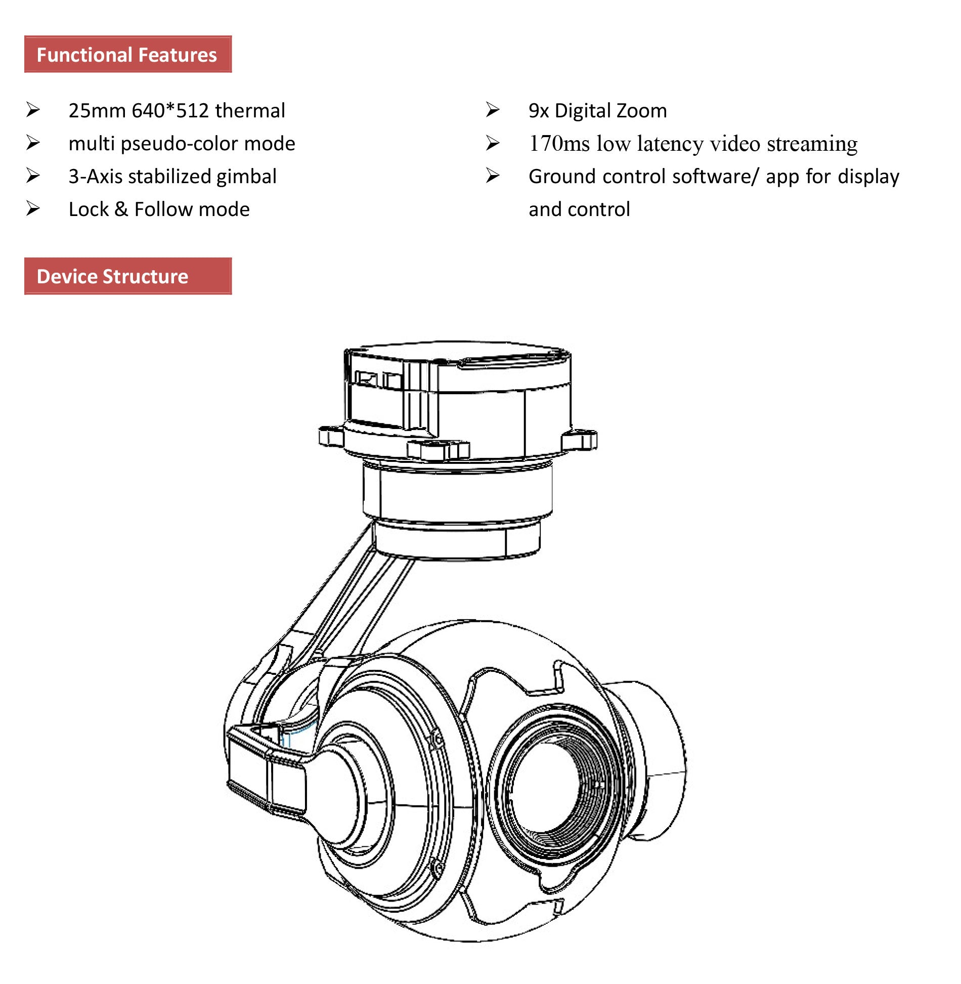 TOPOTEK KIP640G25 Thermal Camera Gimbal - 25mm Lens 640*512 Thermal Imager with 3-Axis Gimbal for UAV Drone 5 TOPOTEK KIP640G25 Thermal Camera Gimbal, Thermal camera features 25mm lens, high-res imaging, and advanced stabilization for precise surveillance.