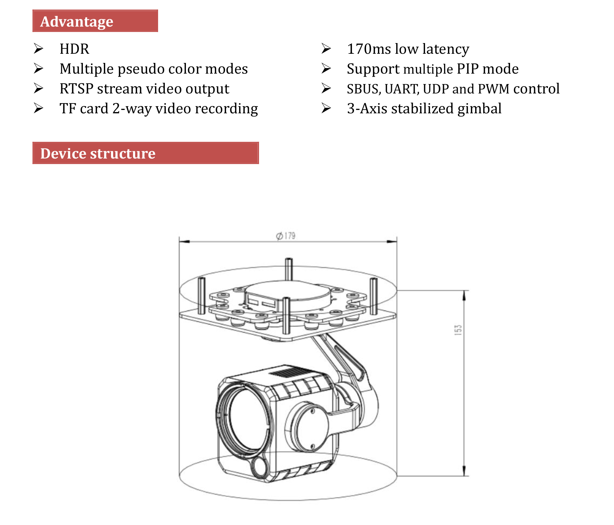 TOPOTEK KIP290G650 Dual Light Drone Gimbal, Compact camera with dual-light modes, including visible light and thermal imaging.