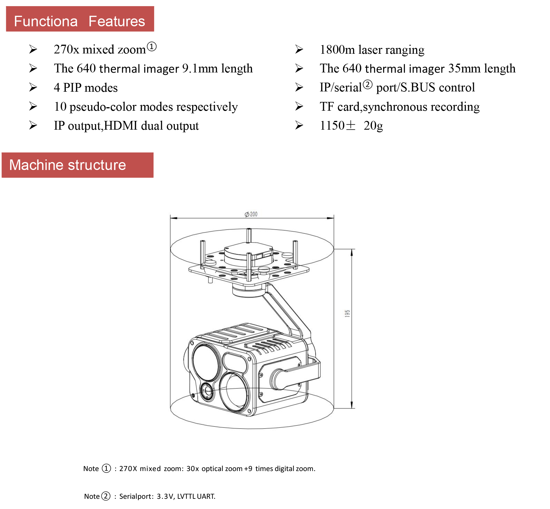 TOPOTEK KHT30A Four Sensor Drone Gimbal, Advanced drone system with high-definition visuals, thermal imaging, and precise distance measurement.