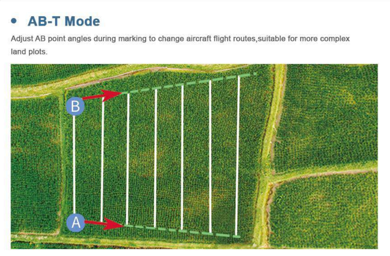 RCDrone, Adjust AB-T mode settings for aircraft navigation and plotting complex terrain with varied angles.