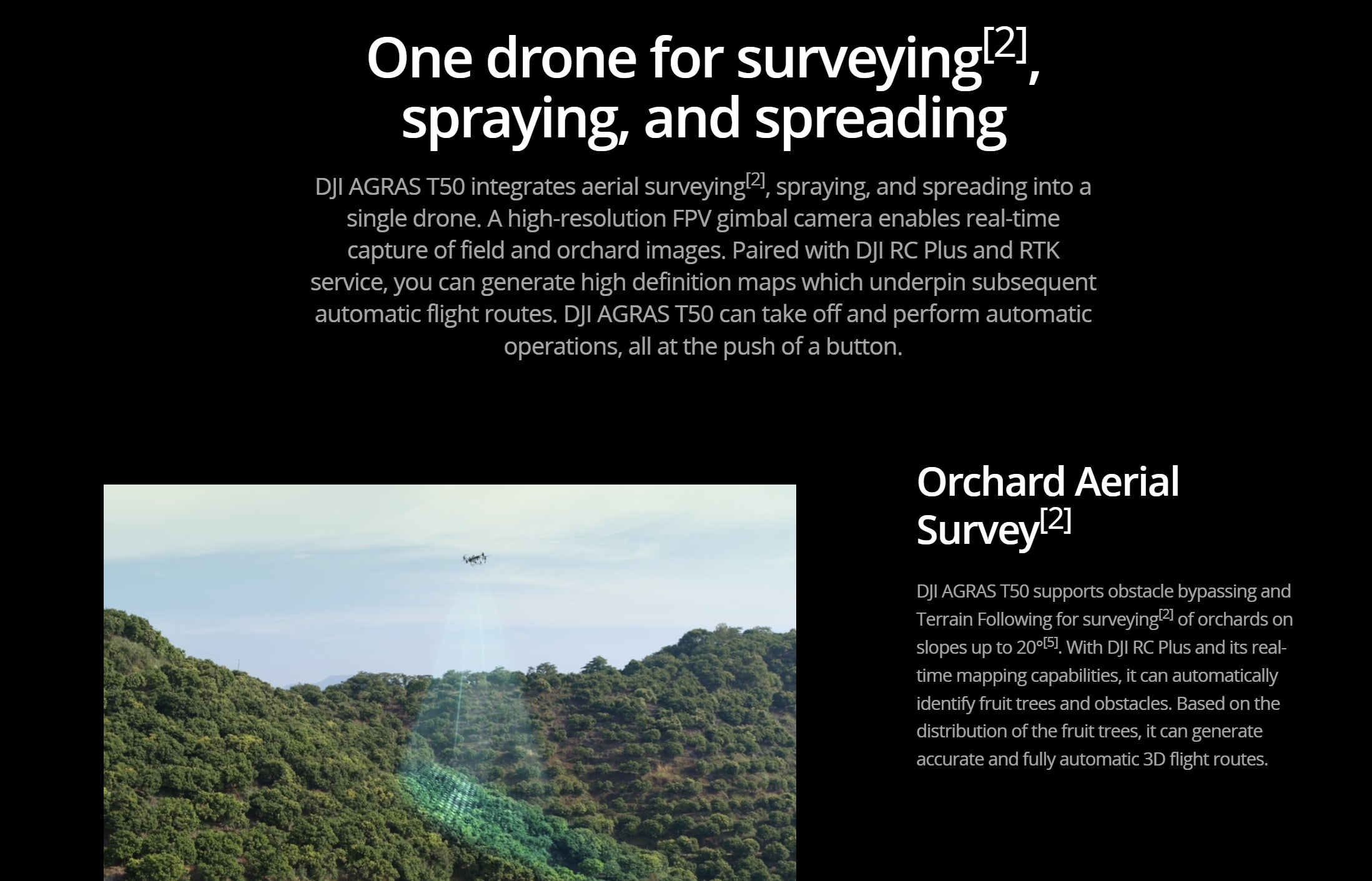 DJI Agras T50 , DJI Agras T50: single drone for surveying, spraying, and spreading with advanced camera and mapping capabilities.