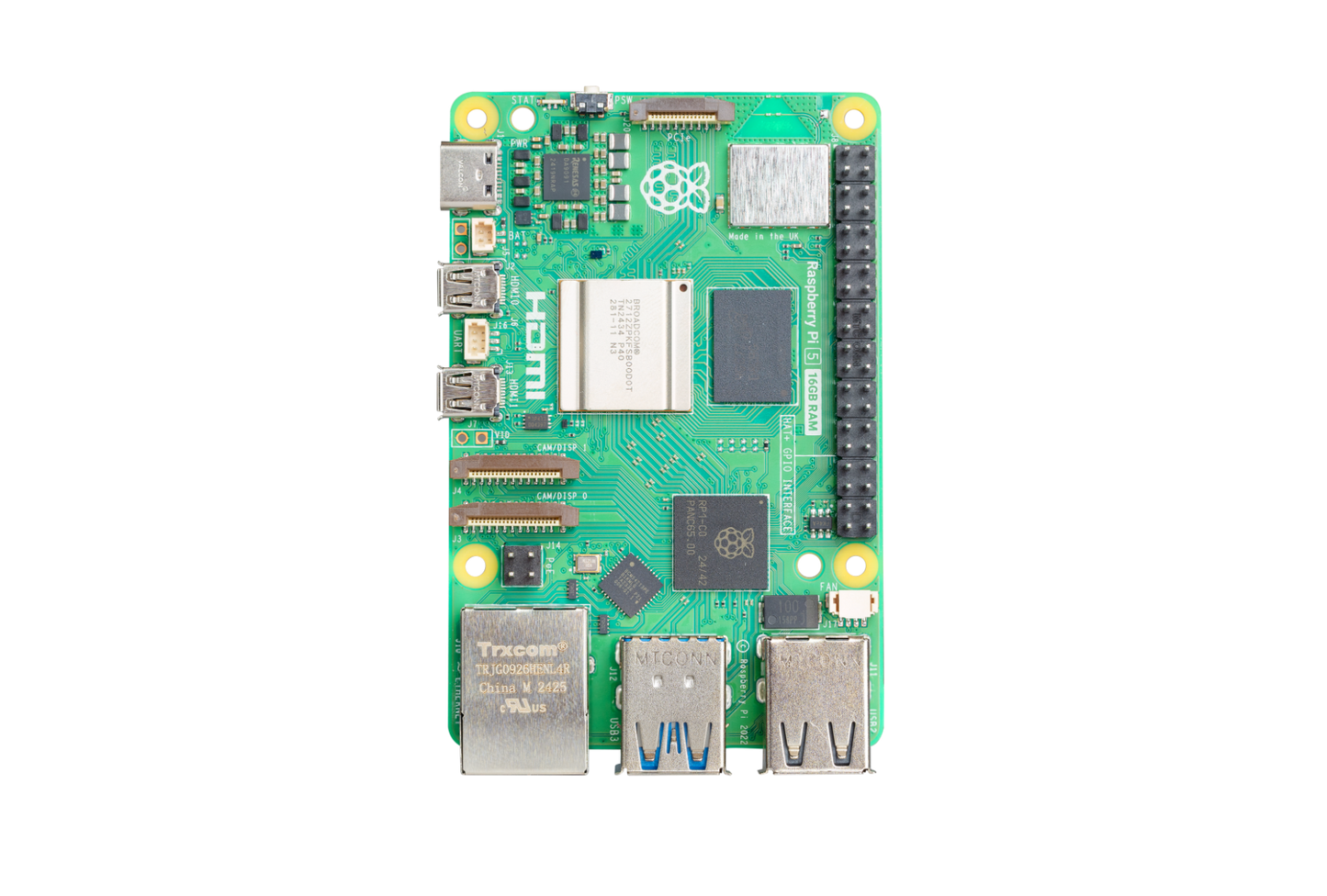 Raspberry Pi 5 16GB Development Computer, 2.4GHz Cortex‑A76, VideoCore VII, Dual 4Kp60 HDMI, PCIe, Wi‑Fi, BT 5.0