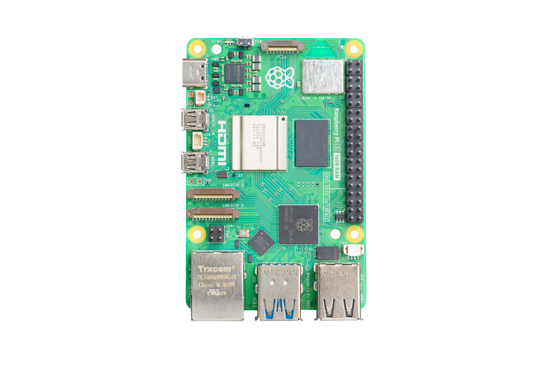 Raspberry Pi 5 16GB Development Computer, 2.4GHz Cortex‑A76, VideoCore VII, Dual 4Kp60 HDMI, PCIe, Wi‑Fi, BT 5.0