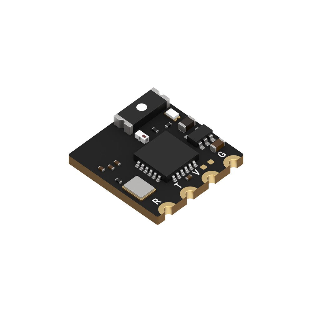 Foxeer ELRS Lite 2.4G receiver PCB with compact black board design and labeled G V T R solder pads