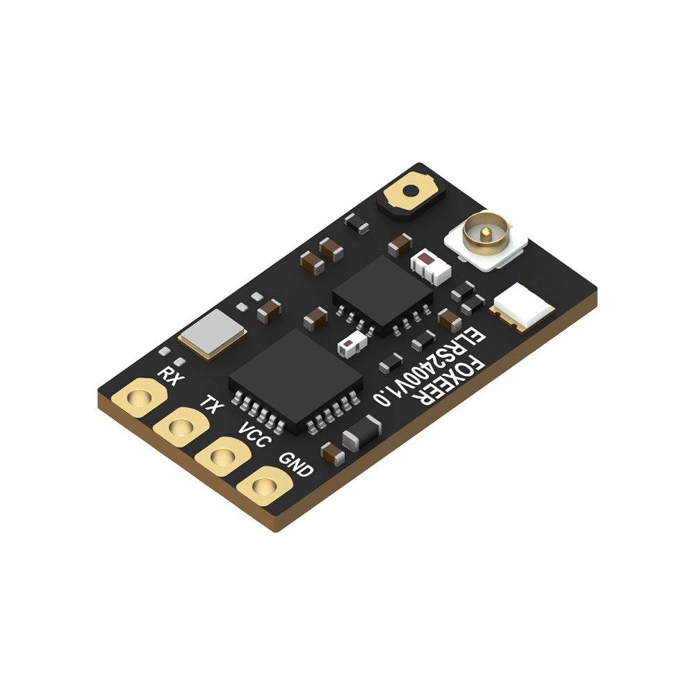 Foxeer ELRS 2.4G receiver PCB with U.FL antenna connector and RX, TX, VCC, GND solder pads