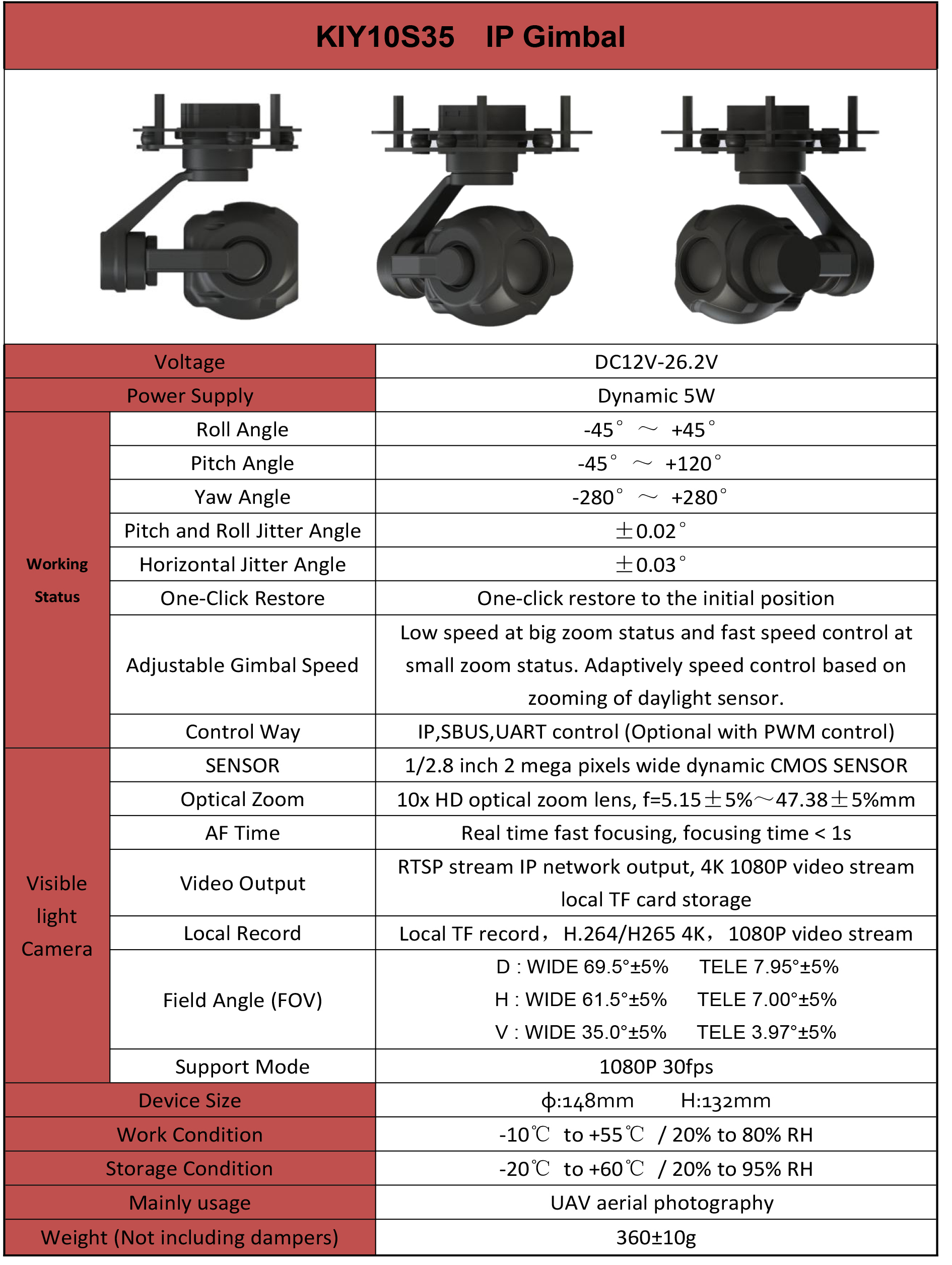TOPOTEK KIY10S35 Camera Gimbal - 1080P Small IRCUT 10x Optical Zoom 3-Axis Gimbal Camera With IP Output for UAV Drone 6 TOPOTEK KIY10S35 Camera Gimbal, Compact camera gimbal with 1080P resolution, 10x optical zoom, and smooth movements for stabilized footage.