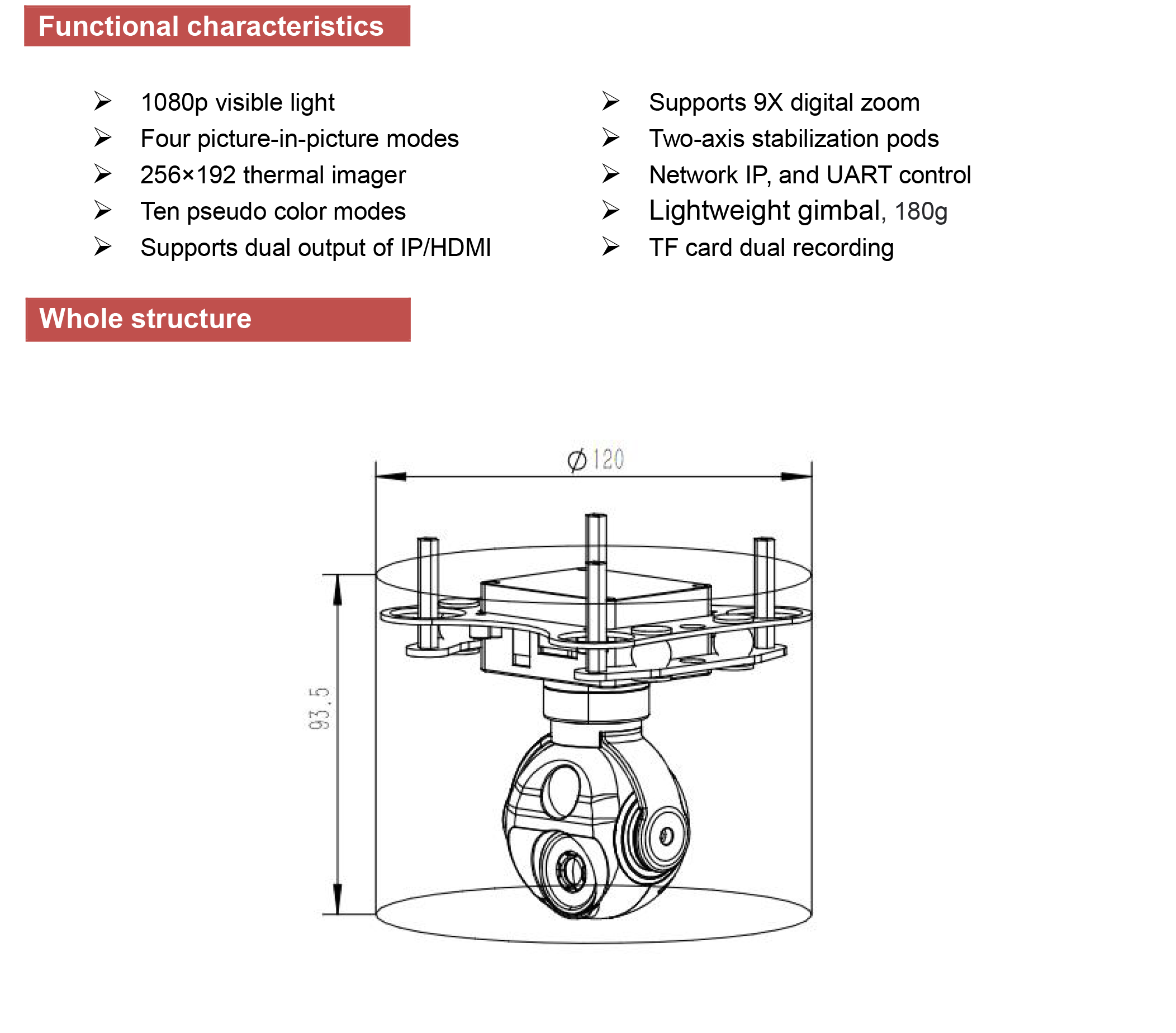 TOPOTEK DYK290G207 Dual Light Drone Gimbal, Portable and lightweight, weighing 180g, this compact design is easy to handle and maneuver.
