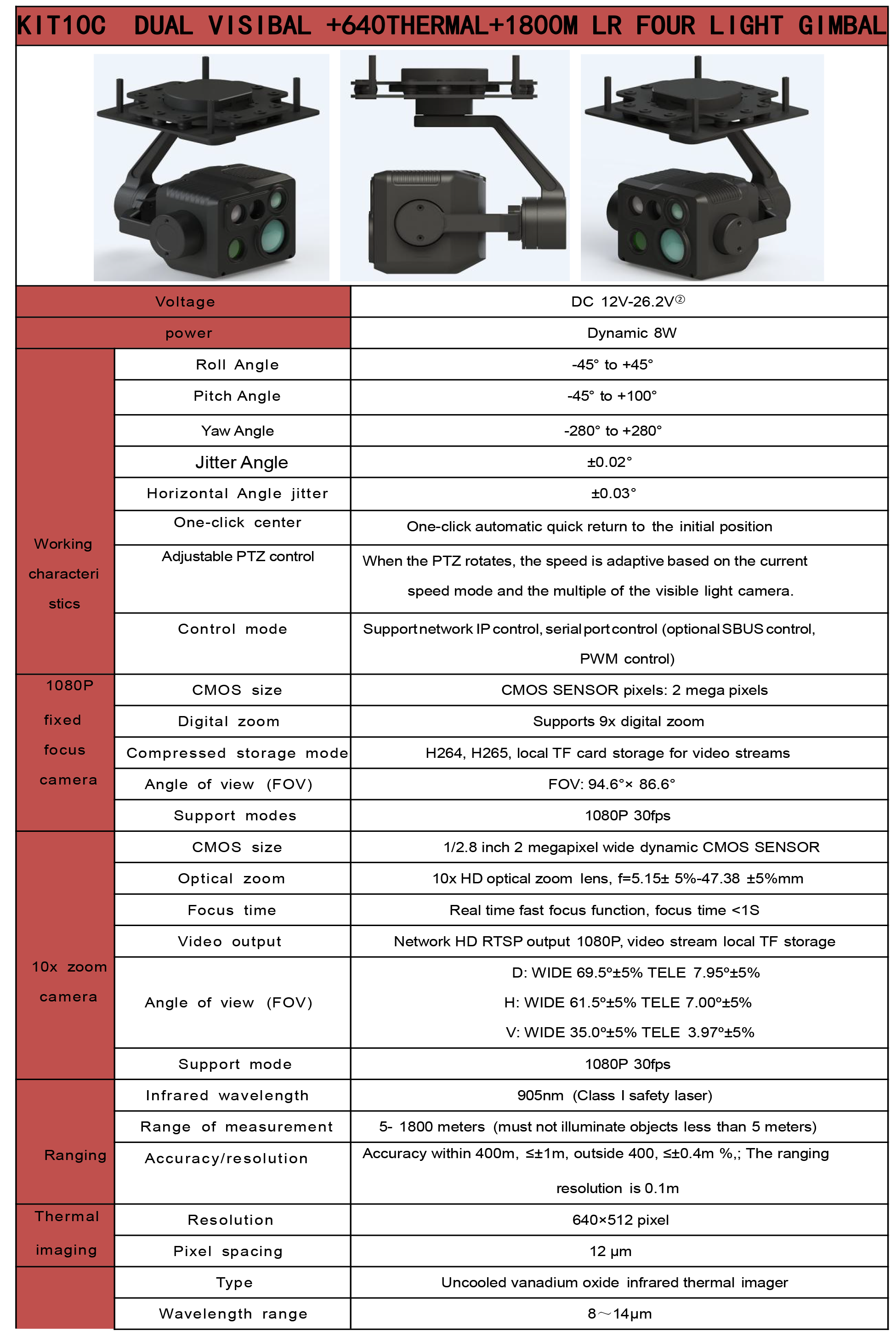 TOPOTEK KIT10C 4-Light Drone Gimbal, Advanced quad-camera gimbal with thermal imaging and extended range capabilities.