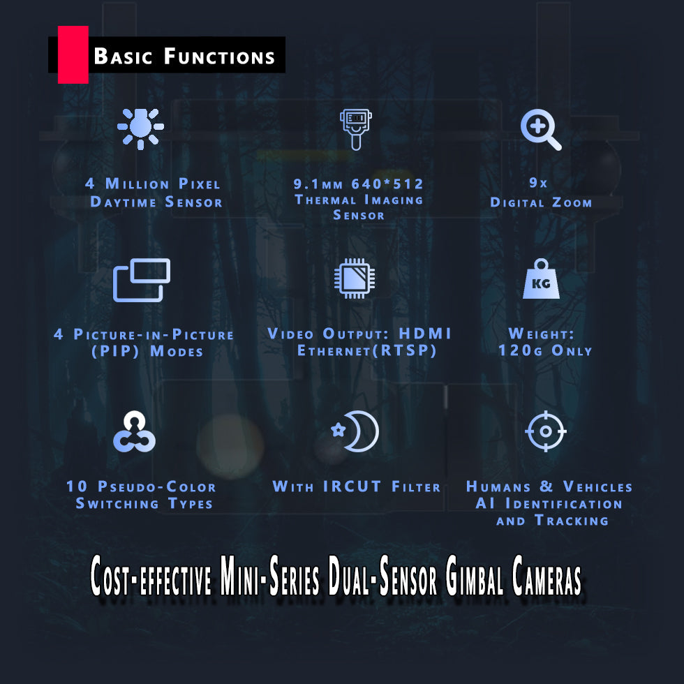 TOPOTEK KHP335G609 Dual Light Drone Gimbal, Compact drone gimbal with thermal imaging, dual cameras, AI-powered features, and multiple output options.