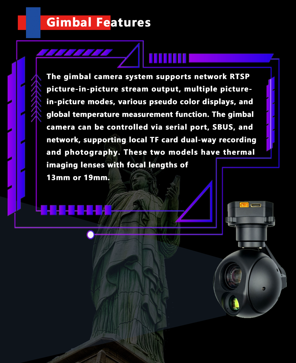 TOPOTEK KHY10G613 Dual Light Drone Gimbal, TopoteK KHY10G613 drone gimbal features RTSP stream output, multiple modes, and temperature measurement.