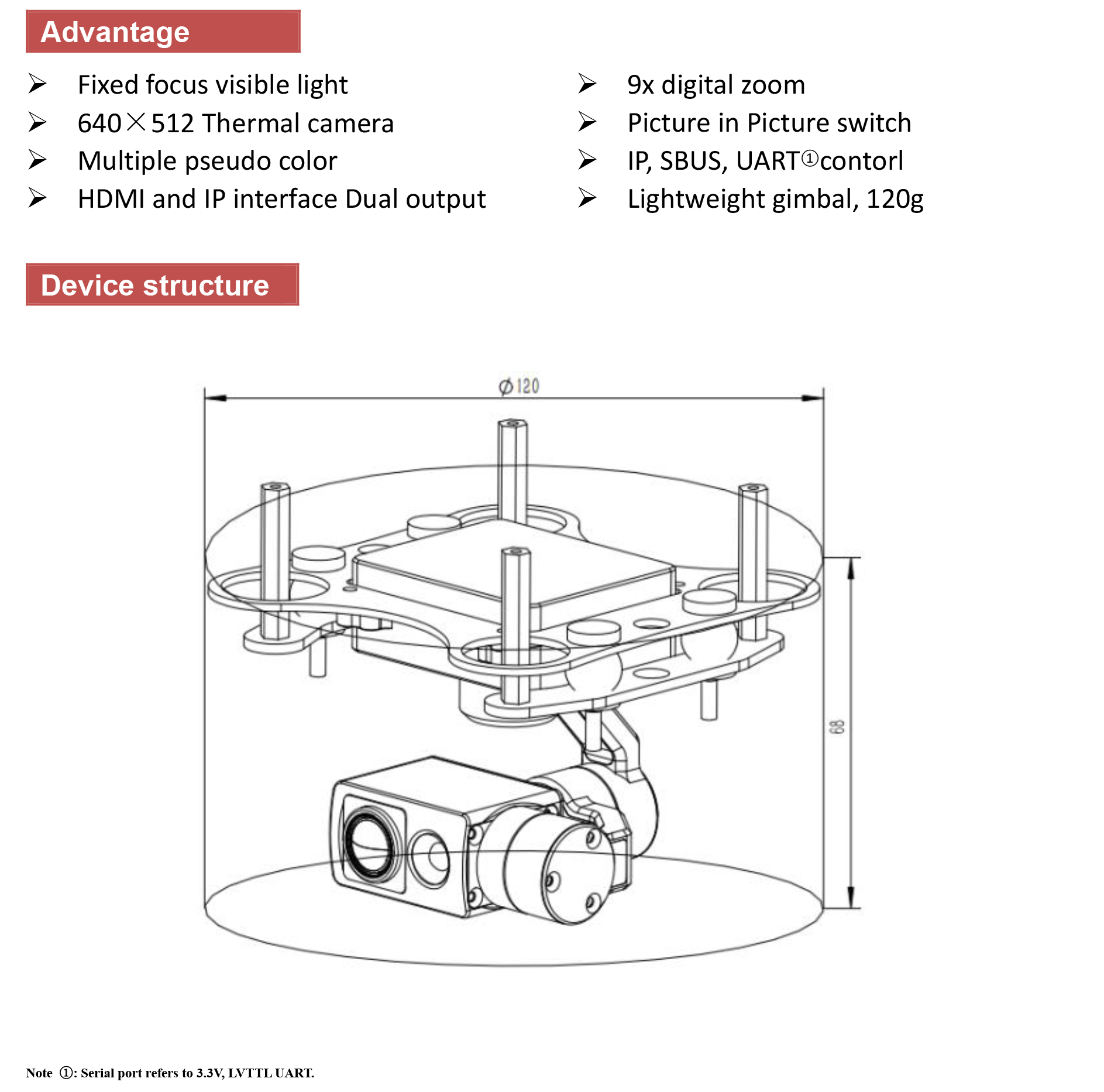 TOPOTEK KHP335M608 Dual Light Drone Gimbal, Drone features advanced thermal and light imaging, plus 3-axis gimbal for stable video capture.