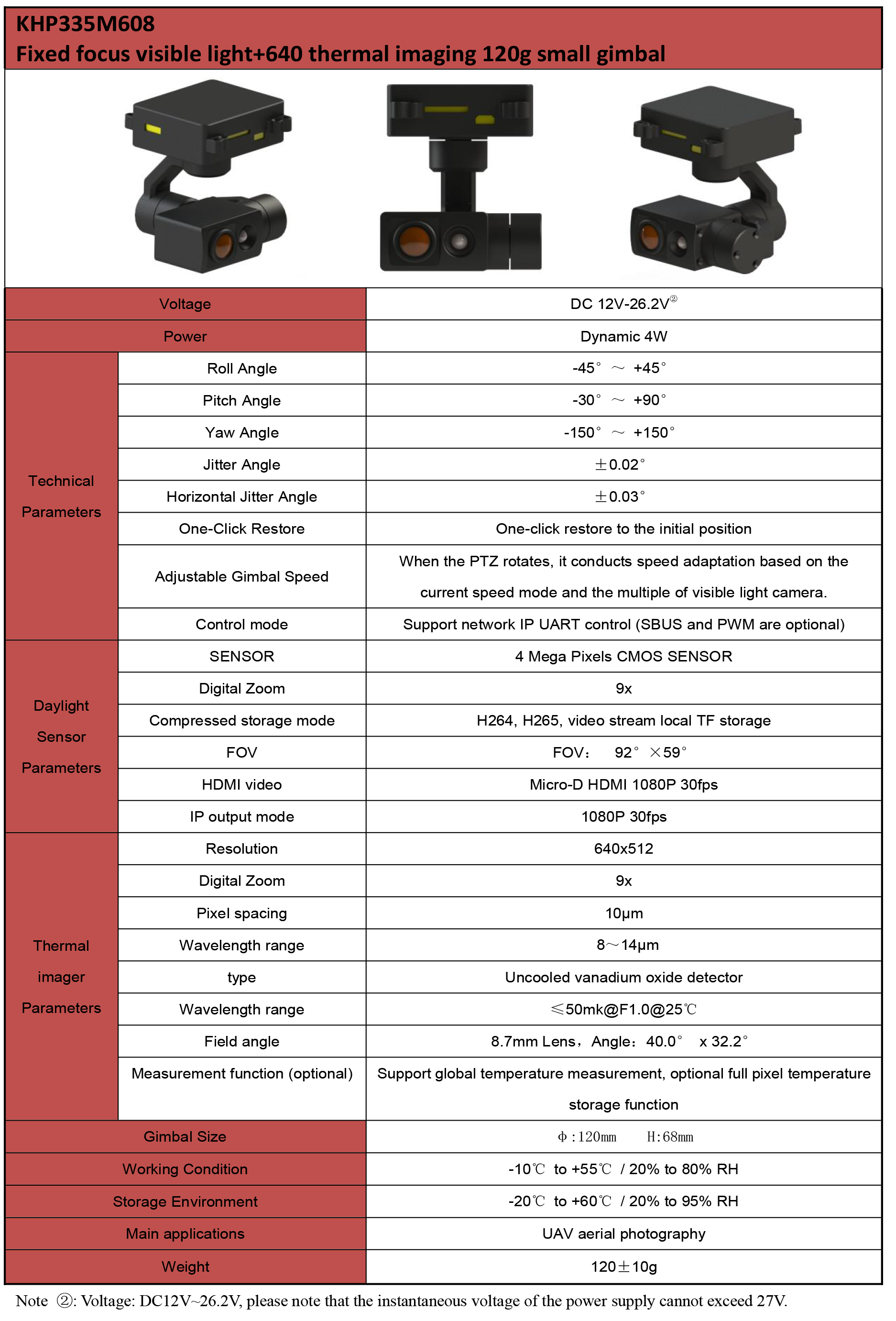 TOPOTEK KHP335M608 Dual Light Drone Gimbal, Compact dual-light drone gimbal with camera, thermal imaging, and adjustable speed modes.