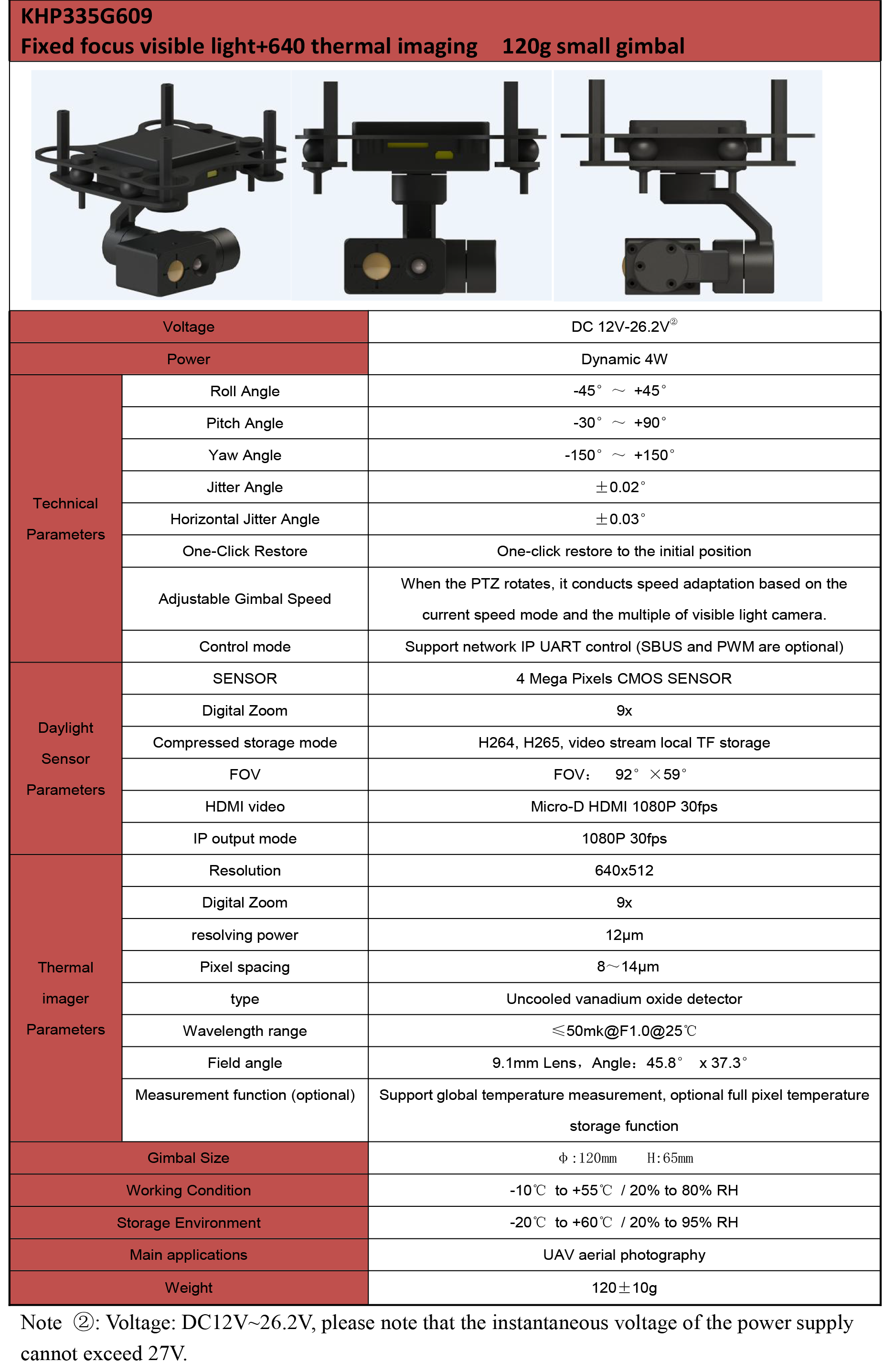 TOPOTEK KHP335G609 Dual Light Drone Gimbal, TOPOTEK KHP335G609 drone gimbal with visible light and thermal imaging camera features.