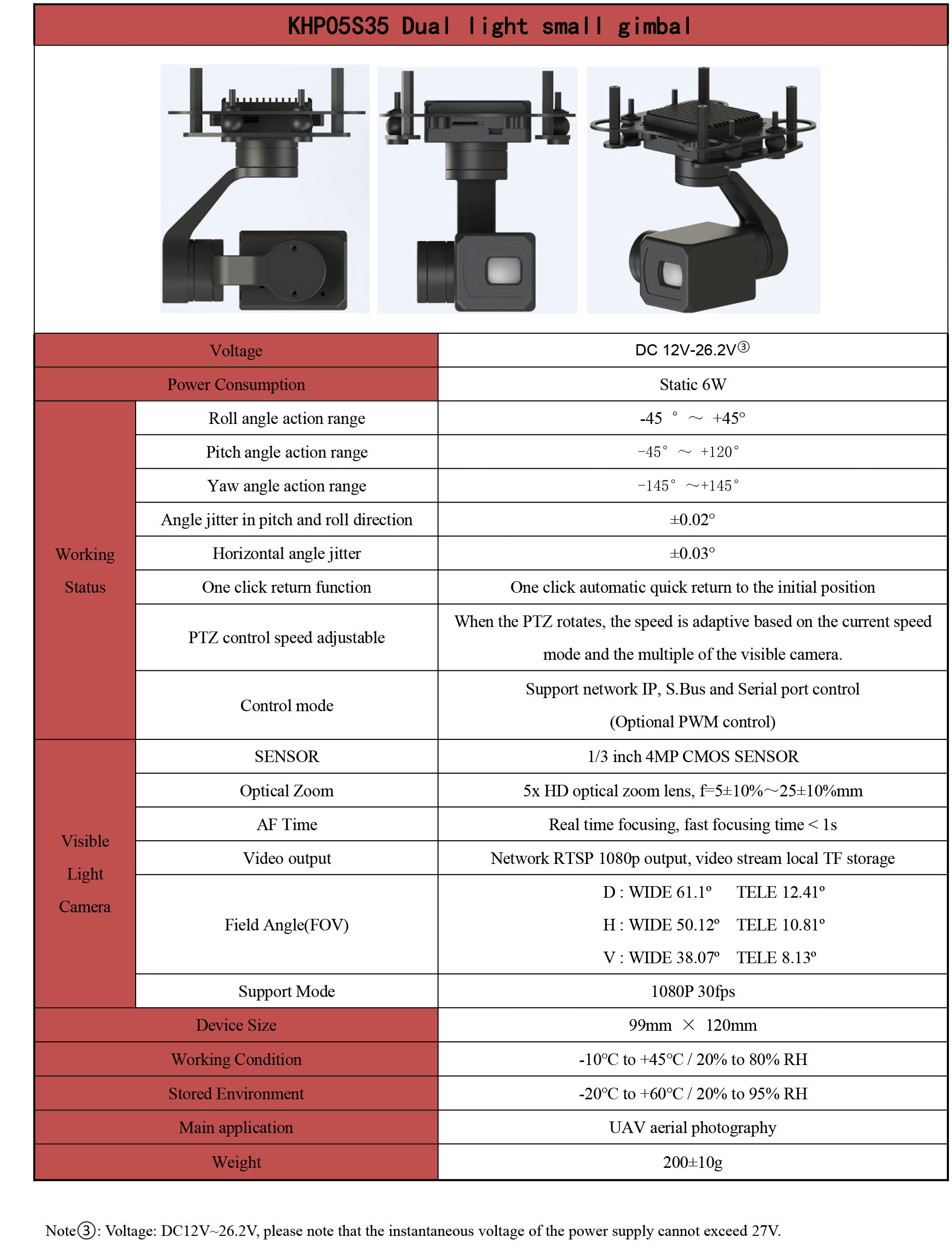TOPOTEK KHP05S35 Dual Light Small Gimbal - 45x Hybrid Zoom (5X Optical + 9x Digital ) Camera 3-Axis Stabilization PTZ for UAV Drone 5 TOPOTEK KHP05S35 Dual Light Small Gimbal, TOPOTEK KHP05S35 Dual Light Gimbal with hybrid zoom camera and 3-axis stabilization for smooth video capture.