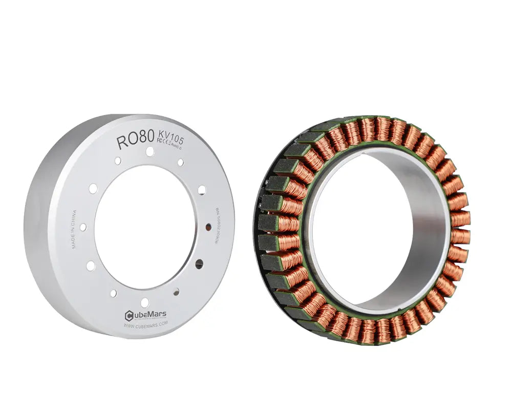 CubeMars RO80 KV105 frameless outrunner torque motor: 48V, 1.3-4Nm, 3600rpm, suitable for cobot arm robotics.