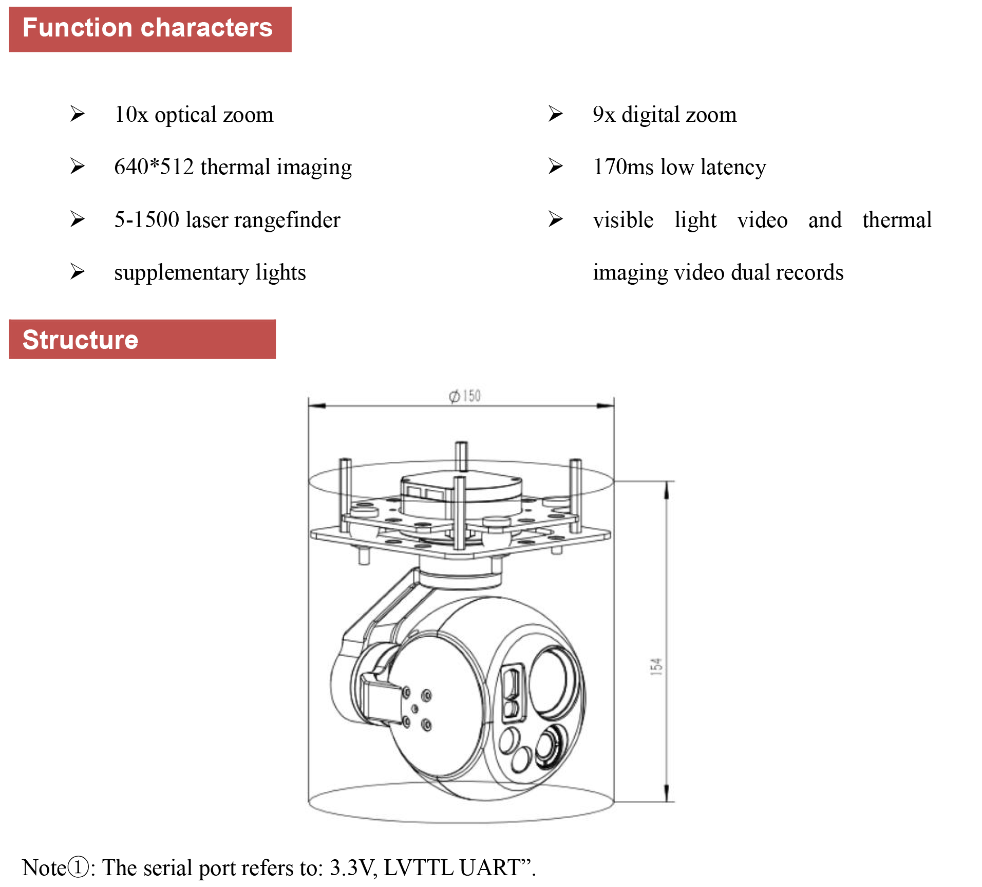 TOPOTEK KHY10A613D15N Four-in-one Drone Gimbal, Drone gimbal camera with 4-in-1 features: zoom, thermal imaging, and laser range finder for precise navigation.