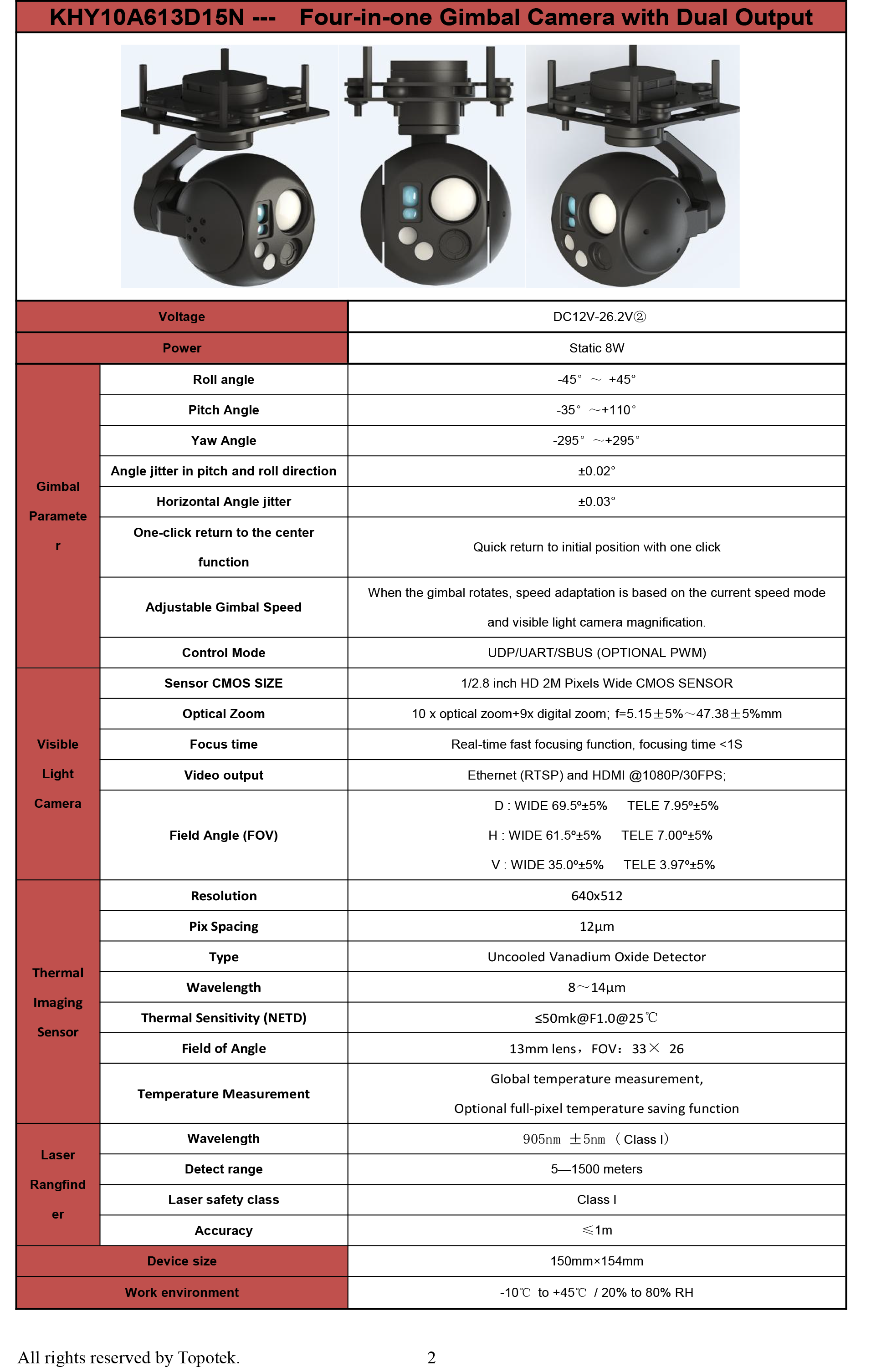 TOPOTEK KHY10A613D15N Four-in-one Drone Gimbal, Advanced drone gimbal camera with 90X zoom, thermal imaging, and adjustable speed control modes.