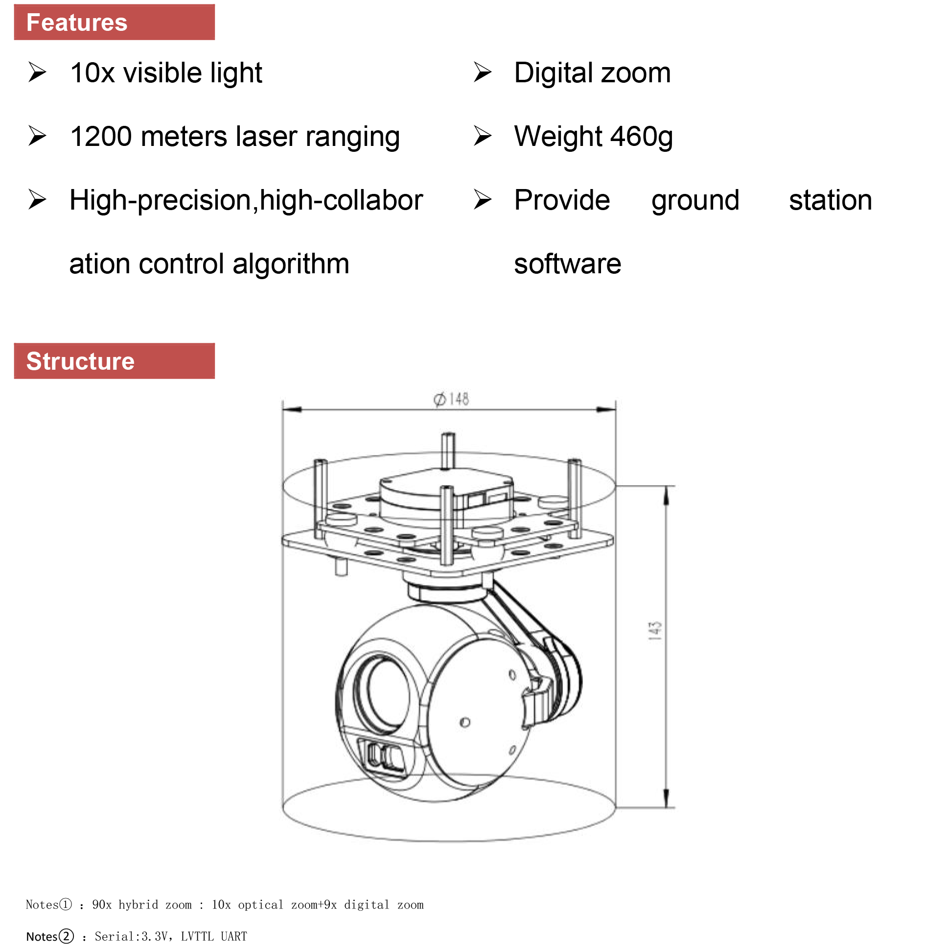 TOPOTEK KHY10L12 Dual Light Drone Gimbal. High-tech gimbal with zoom lens. laser rangefinder. and stabilizer for precision aerial photography and surveying.