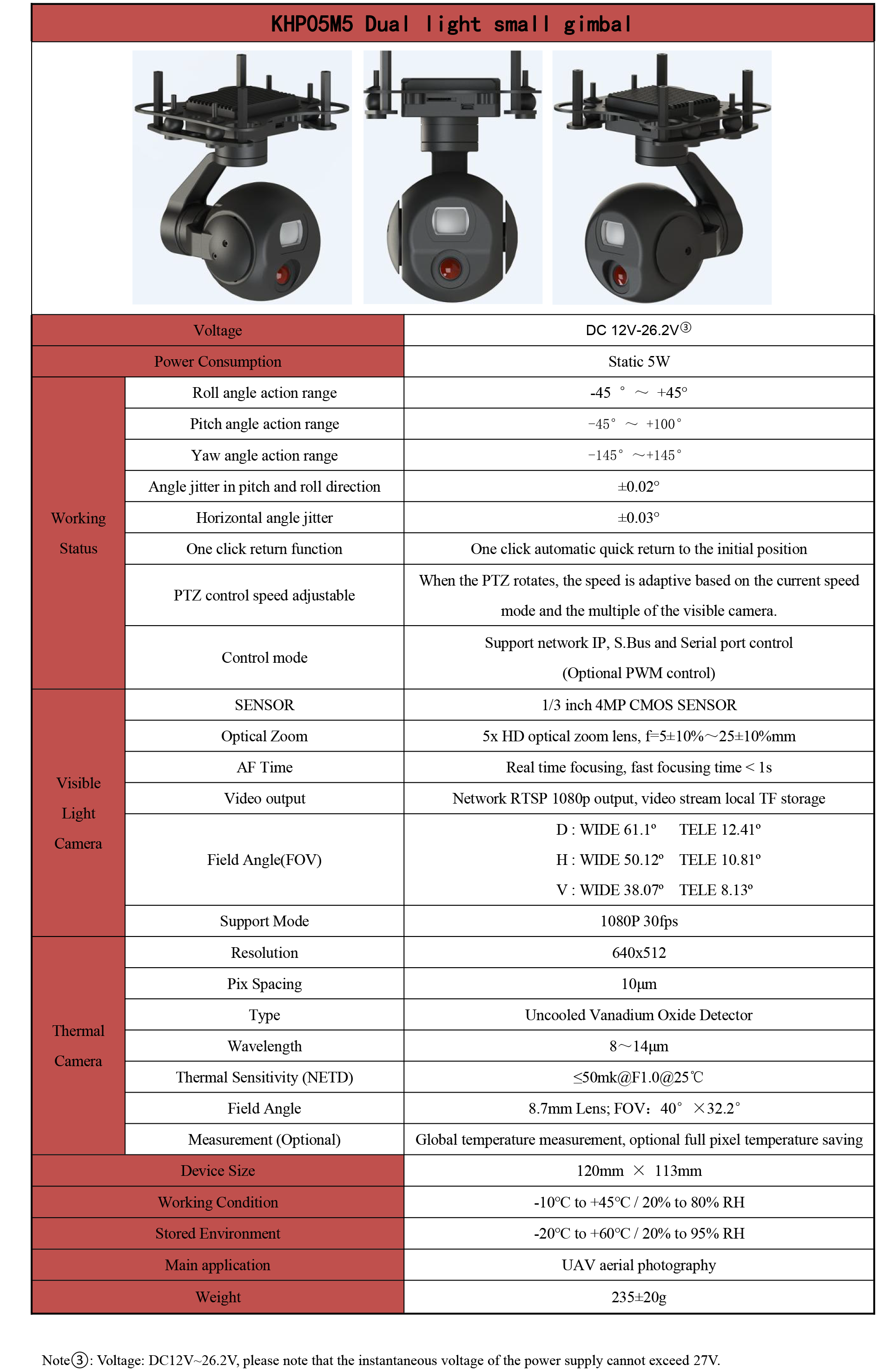 TOPOTEK KHP05M5 Dual Light Drone Camera Gimbal, Drone camera gimbal with dual output: 45x hybrid zoom visible light and 8.7mm thermal imaging.