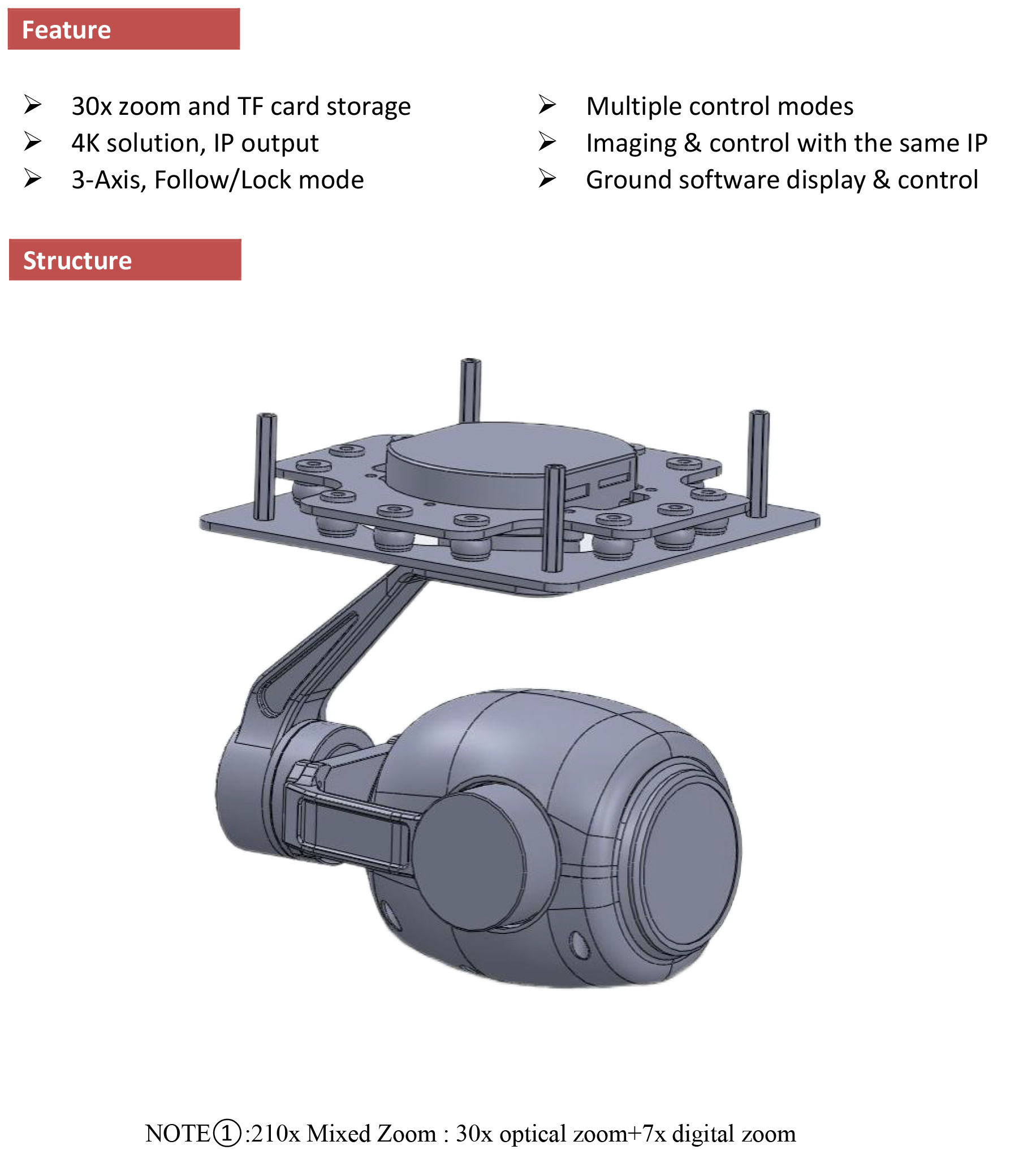 TOPOTEK KIP30S4K Drone Camera Gimbal - 30x Optical Zoom 4K Video Camera + 3-Axis Stabilization Network IP Gimbal 4 TOPOTEK KIP30S4K Drone Camera Gimbal, Smooth and stable footage ensured through advanced stabilization technology controlling roll, pitch, and yaw angles.