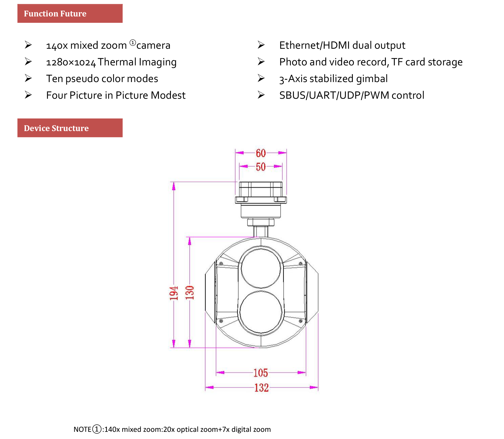 TOPOTEK KHP20A12 Dual Light Drone Gimbal, Small device measures 60x50x22mm, weighs 105g, perfect for future drone integration.