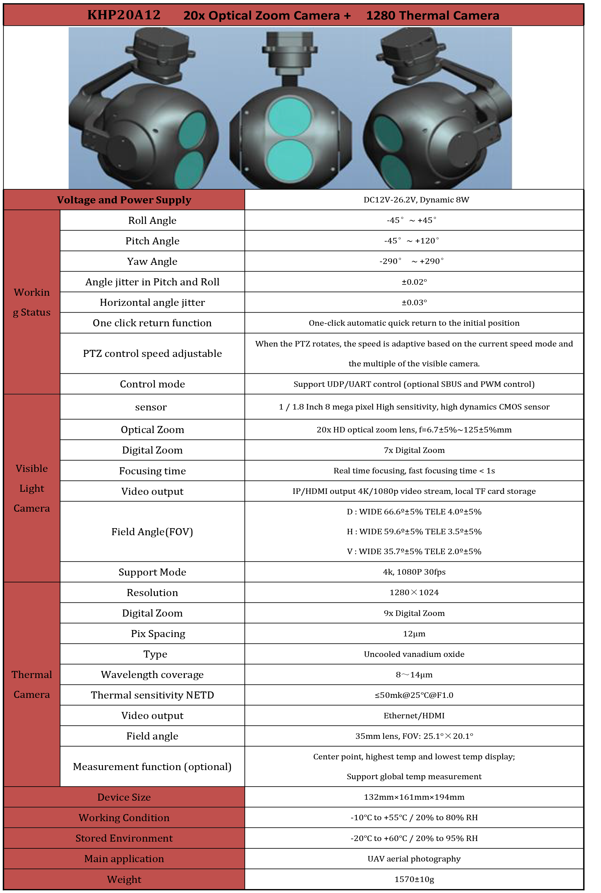 TOPOTEK KHP20A12 Dual Light Drone Gimbal, Advanced drone gimbal with dual cameras, stabilization, and multiple output options.