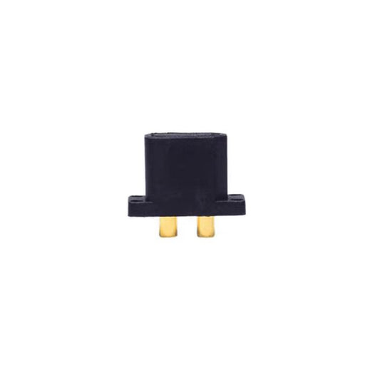 XT30G-M male plug connector with black housing and two gold-plated pins on a small mounting base