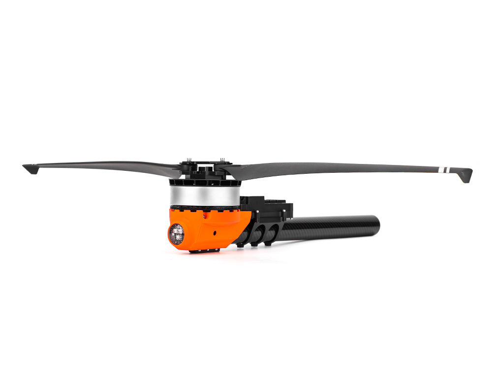 T-Motor drone propulsion unit with two-blade propeller mounted on a carbon fiber tube arm