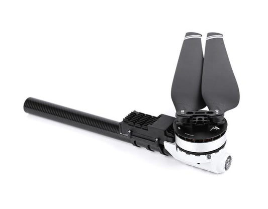 T-Motor drone propulsion unit with carbon fiber boom arm, motor pod, and two-blade folding propeller