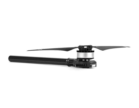 T-Motor drone arm with carbon fiber tube, mounted brushless motor and two-blade propeller
