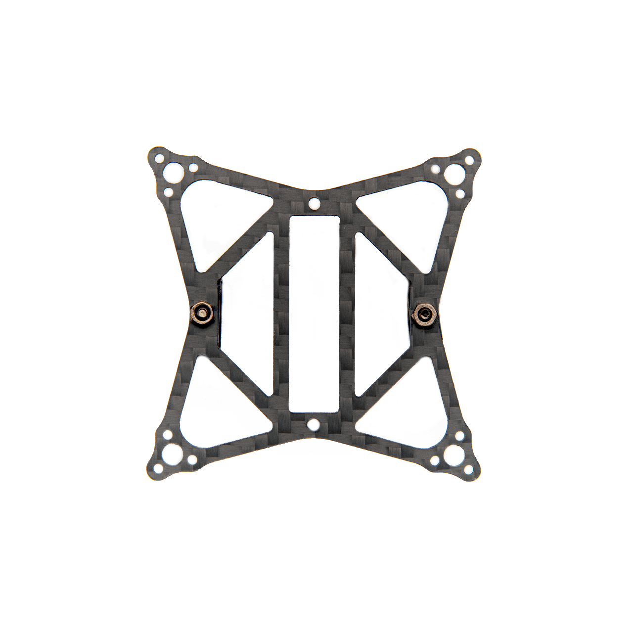 Micro FPV frame bottom plate with two brass threaded inserts and four corner motor mounting holes