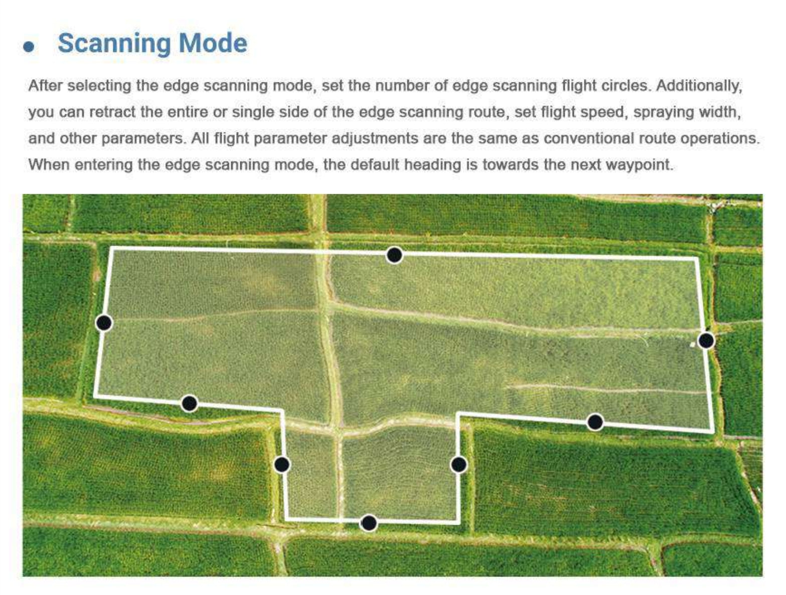 RCDrone, Configure scanning mode settings for edge scanning, including flight circles and adjustments.