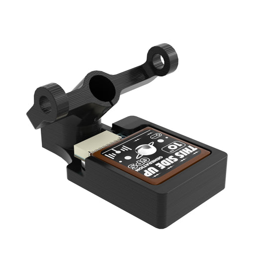 Flywoo FlyLens 75/85 GM10 Nano GPS, Flywoo GM10 Nano GPS module in a compact black mount, with "THIS SIDE UP" antenna label and connector