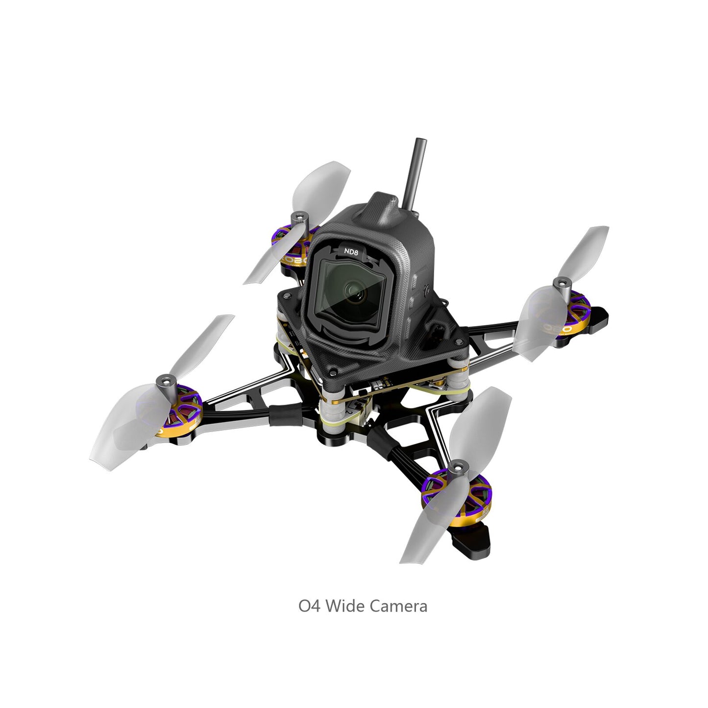 Flywoo Firefly18 Nano Baby V3 tiny quadcopter with DJI O4 wide camera, four-blade props, and top antenna