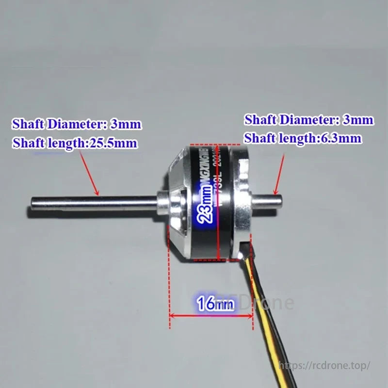 1806 1700KV Brushless Motor, Brushless motor: 3mm shaft, 16mm body, lengths - 25.5mm & 6.3mm.