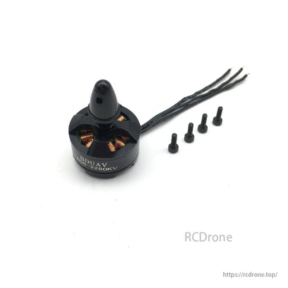 1806 2280KV CW/CCW 2-3S Brushless Motor, 1806 2280KV brushless motor for 250 FPV drones, CW/CCW, 2-3S, includes screws and wires.