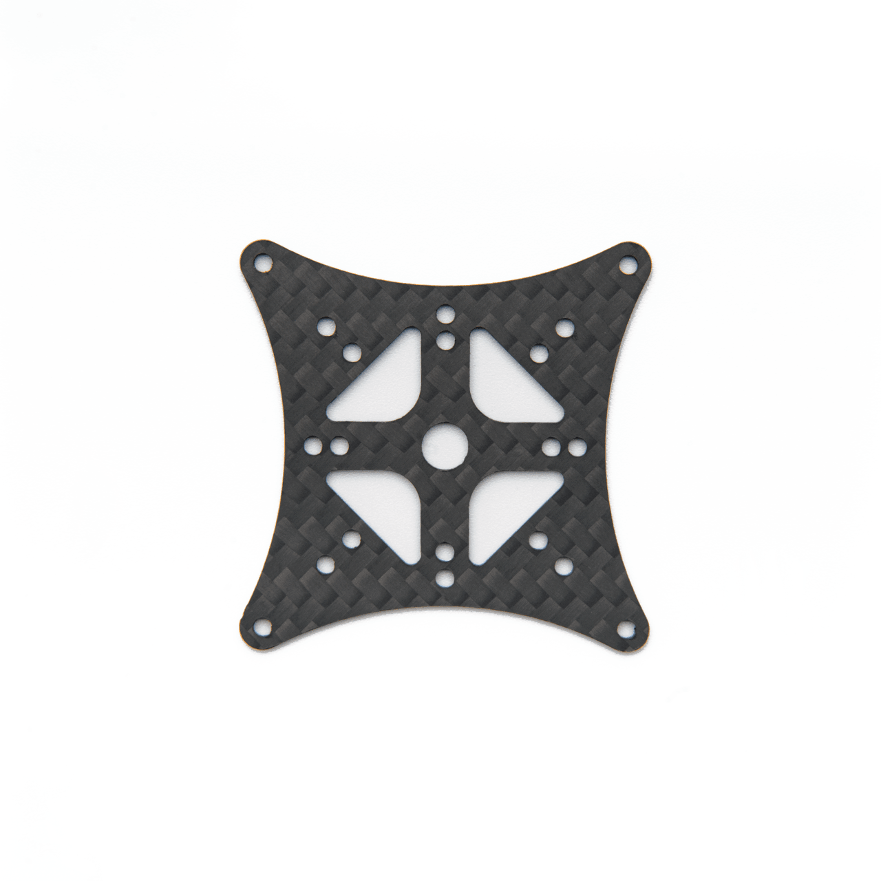 Carbon fiber top plate for micro drone frame with center cutouts and mounting holes