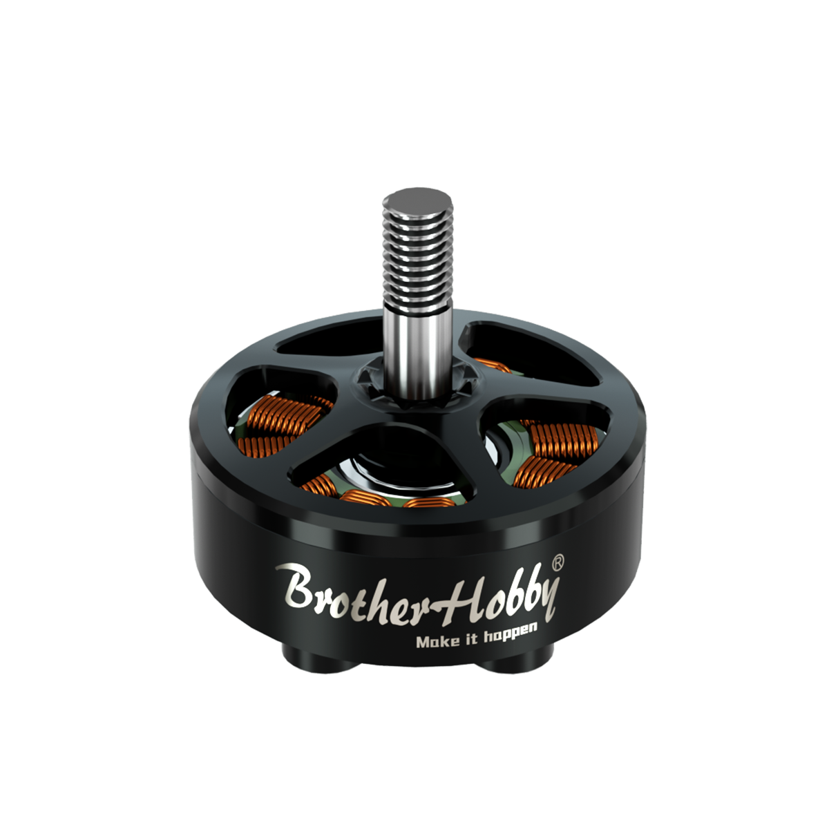 BrotherHobby SE 2807 1300KV CW brushless motor with black bell, visible copper windings, and threaded shaft