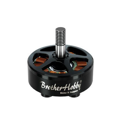 BrotherHobby SE 2807 1300KV CW brushless motor with black bell, visible copper windings, and threaded shaft