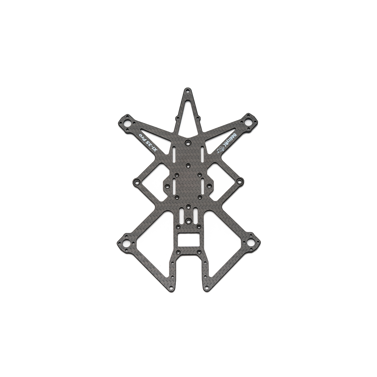 OddityRC XI35 Pro Frame Parts carbon fiber main bottom plate, top-down view with mounting slots