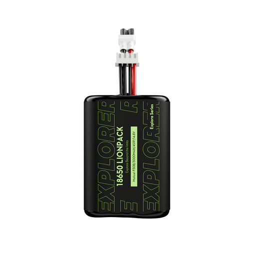 Flywoo Explorer 18650 Li-ion battery pack labeled Molicel P30B 3000mAh 4S1P 14.8V with lead connectors