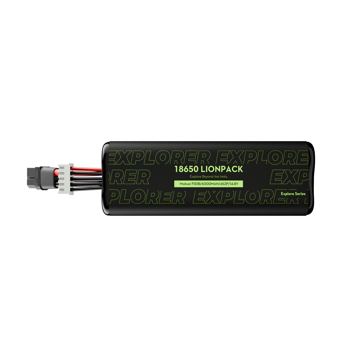 Flywoo Explorer 18650 Li-ion battery pack labeled Molicel P30B 6000mAh 4S2P 14.8V with XT60 lead