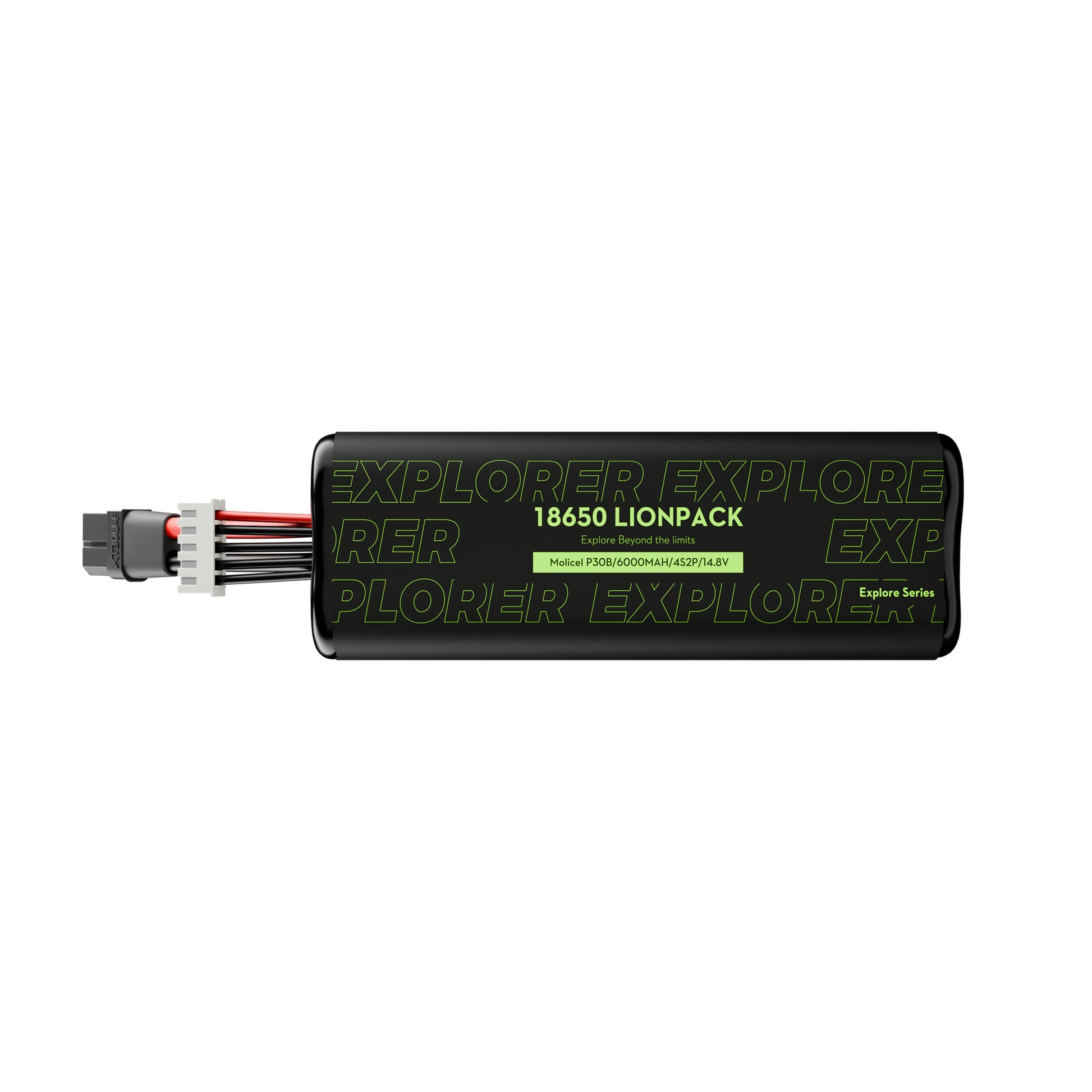 Flywoo Explorer 18650 Li-ion battery pack labeled Molicel P30B 6000mAh 4S2P 14.8V with XT60 lead